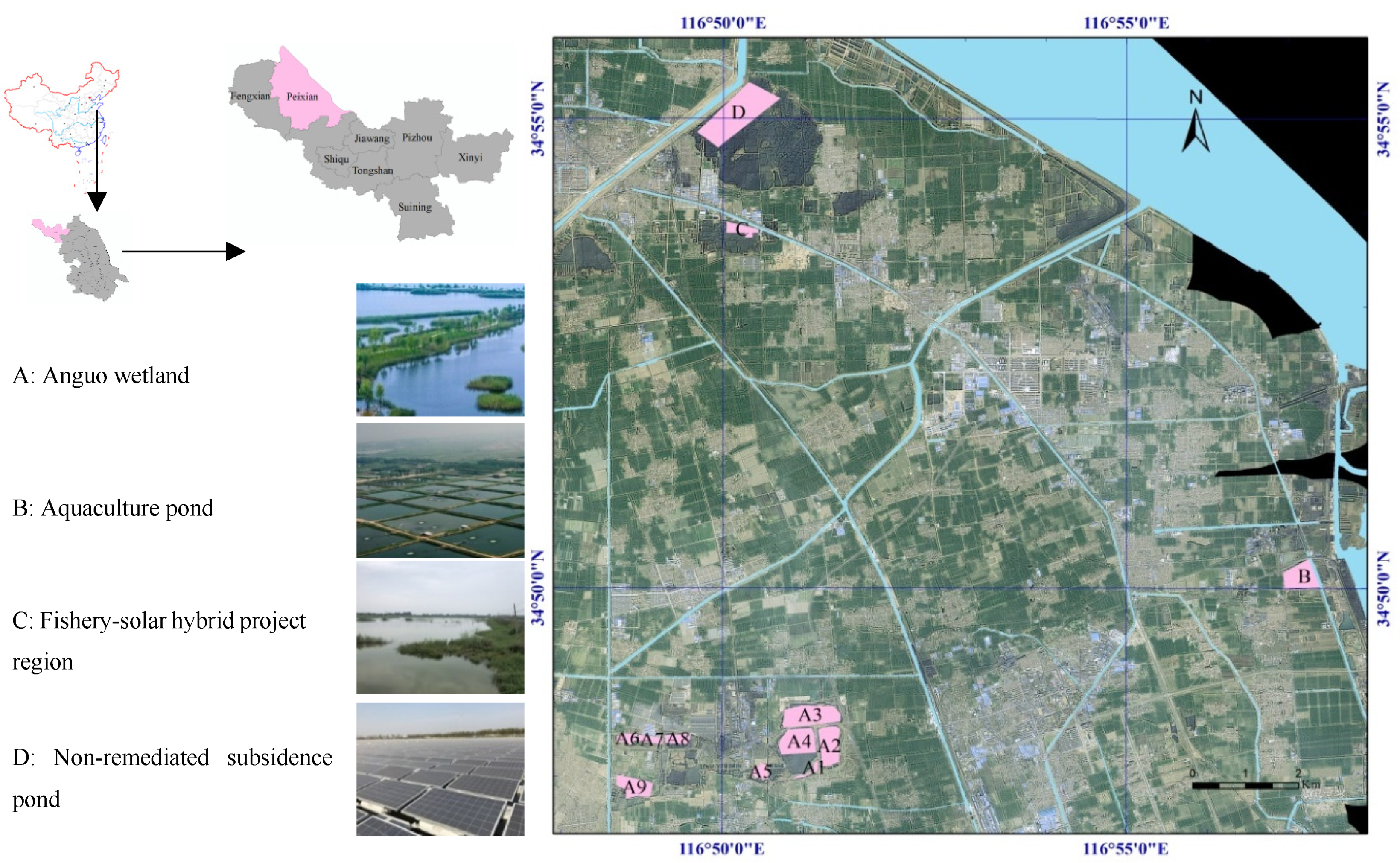 Base map highlighting coal mine blocks and potential pond site.