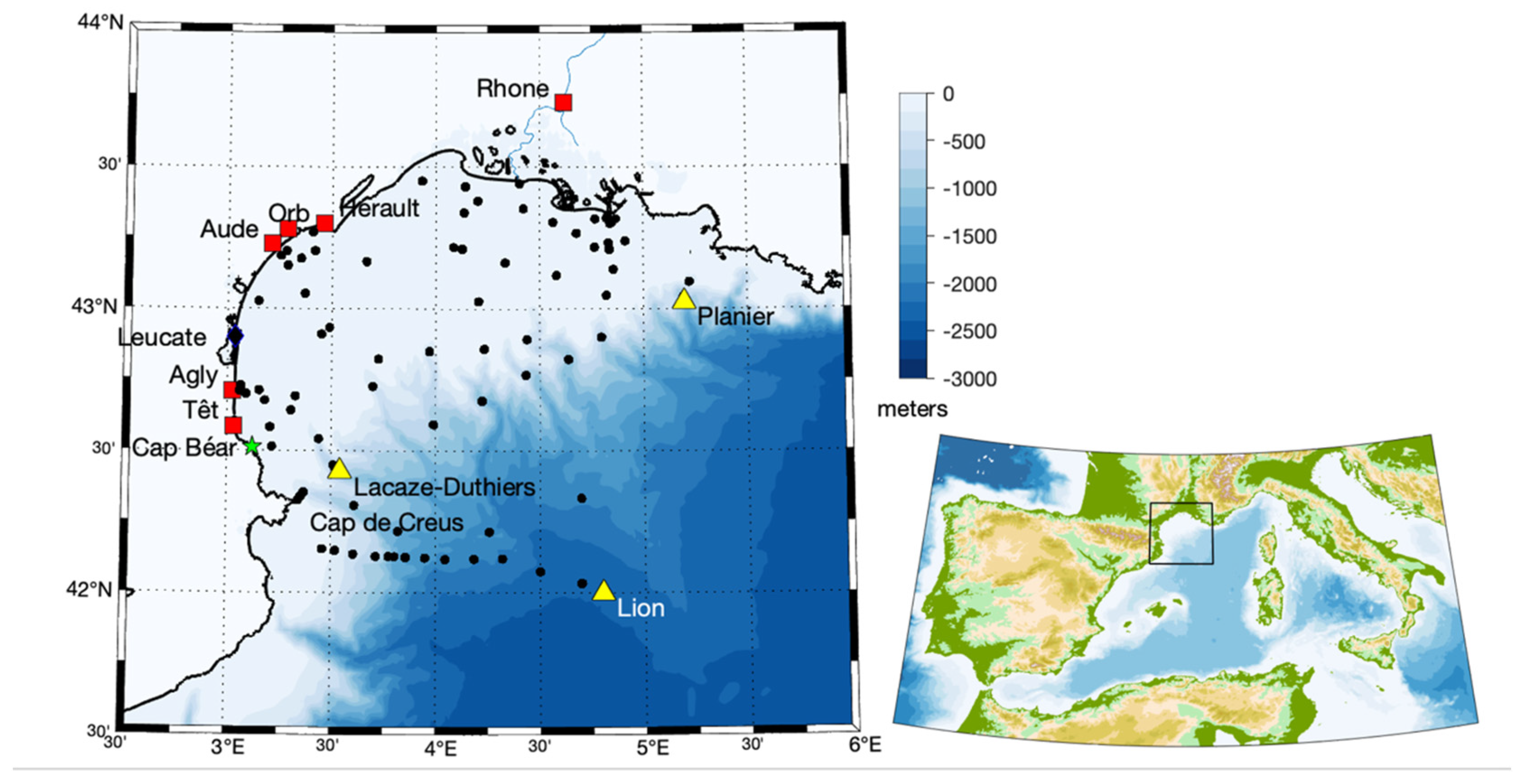 River discharge of freshwater into the Mediterranean